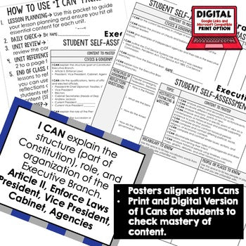Executive Branch I Cans & Posters, Self-Assessment of Mastery, CIVICS - preview 2