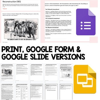 Reconstruction DBQ, Document Based Questions, Primary and Secondary Sources - preview 2