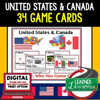 United States and Canada Game Cards, Geography Test Prep, Distance Learning - preview 1