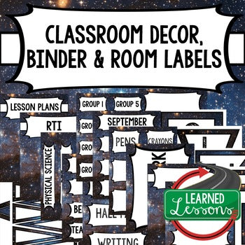SECONDARY CLASSROOM DECOR, BINDER LABELS, Space Stars - preview 1