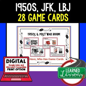 1950s, JFK & LBJ Game Cards | U.S. History Review | Print & Digital Activity - preview 1