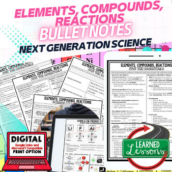 Elements & Reactions Outline Notes, Elements Bullet Notes Physical Science Notes - preview 1