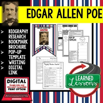 Edgar Allan Poe Biography Research, Bookmark Brochure, Pop-Up, Writing, Google - preview 1