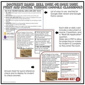The Constitution DBQ, Document Based Questions Bellringers Ticket Out Google - preview 2