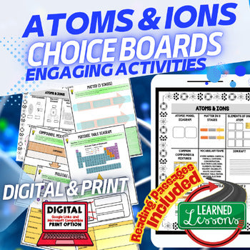 Atoms Choice Board, Atoms Activities, Earth Science Choice Boards - preview 1