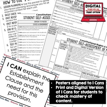 Constitutional Rights and Freedoms I Cans, Self-Assessment of Mastery, CIVICS - preview 2