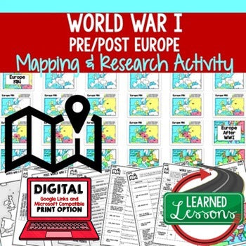 World War I Mapping Activity & Research with Guided PowerPoint, Mapping WWI - preview 1
