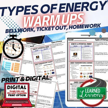 Types of Energy Warm Ups & Bell Ringers, NGSS Science Warm Ups - preview 1