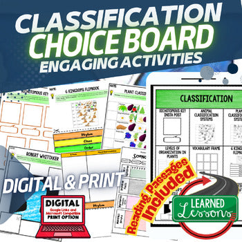 Classification Activities Choice Board Life Science Choice Board - preview 1