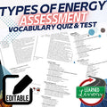 Types of Energy Assessments, Test, Quiz, Physical Science Assessments - preview 1