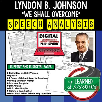 Lyndon Johnson We Shall Overcome Speech Analysis and Writing Activity, Google - preview 1