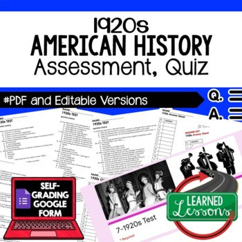 1920s Test, 1920s Quiz, American History Assessment Google Form - preview 1
