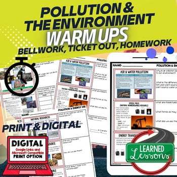Pollution & Energy Use Warm Ups & Bell Ringers, NGSS Science Warm Ups - preview 1
