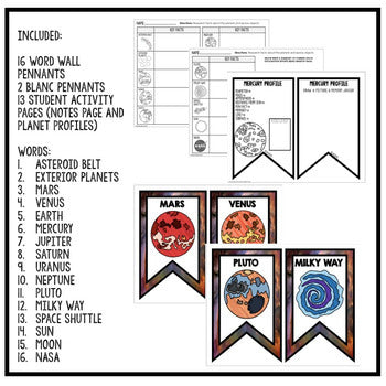 Planets Solar System Word Wall and Activity Earth Science Word Wall Posters - preview 2