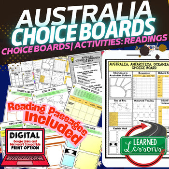 Australia & Oceania Activities, Choice Board, Print & Digital Google Geography - preview 1