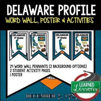 Delaware History Word Wall, State Profile, Delaware Activities US History Poster - preview 1
