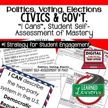 Politics, Voting, Elections I Cans & Posters, Self-Assessment of Mastery, CIVICS - preview 1