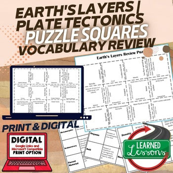 Earth's Layers Plate Tectonics Earth Science Activity | Vocabulary Matching - preview 1