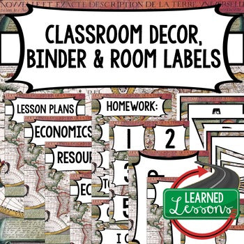 SECONDARY CLASSROOM DECOR, BINDER LABELS, World Map, Globe - preview 1
