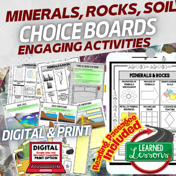Minerals, Rocks, Soil Activities Minerals Choice Board, Earth Science Activities - preview 1