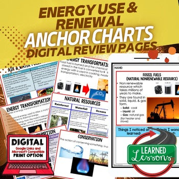 Energy Use Anchor Charts, Energy Use Posters, Physical Science Anchor Charts - preview 1