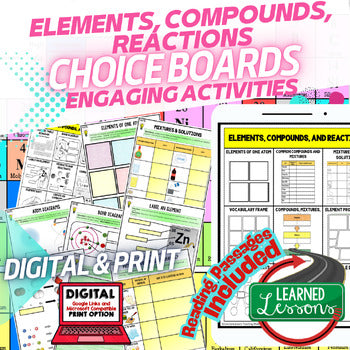 Elements, Compounds, Reactions Activities Choice Board Physical Science Activity - preview 1
