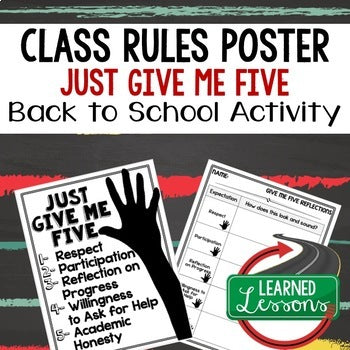 Back to School Rules & Expectations | "Just Give Me Five" Classroom Poster - preview 1