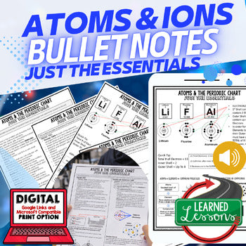Atoms Outline Notes, Atoms Bullet Notes, NGSS - preview 1