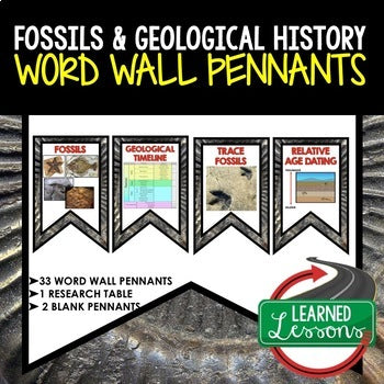 Fossils Word Wall Pennants  Earth Science Word Wall - preview 1