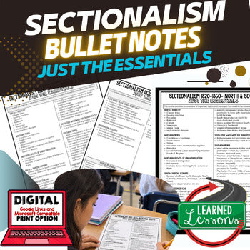 Sectionalism Outline Notes, Sectionalism Bullet Notes, Unit Review - preview 1