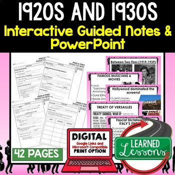 1920s and 1930s Guided Notes & PowerPoints, Digital Learning, Google, & Print - preview 1