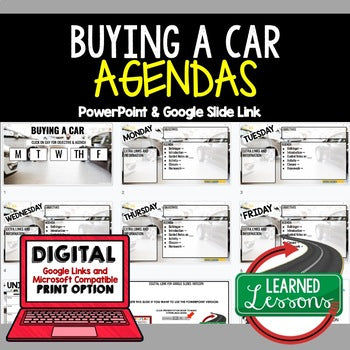 Buying a Car Agenda Slides | Personal Finance Bell Ringer | Google Slides - preview 1