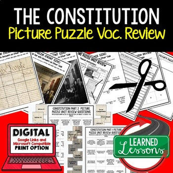 THE CONSTITUTION Activity Picture Puzzle US History Activity Vocabulary Review - preview 1