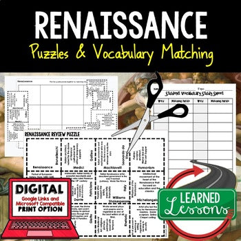 Renaissance Vocabulary Activity Puzzle | Test Prep| Print and Google - preview 1