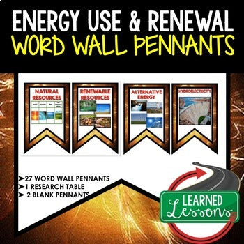 Energy Use and Renewal Word Wall Pennants (Physical Science Word Wall) - preview 1