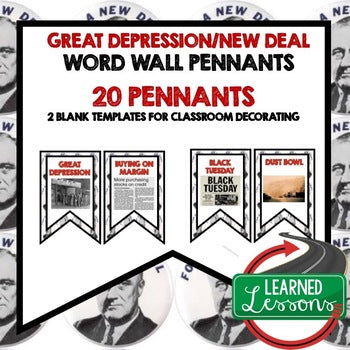 Great Depression New Deal Word Wall Pennants US History Word Wall - preview 1
