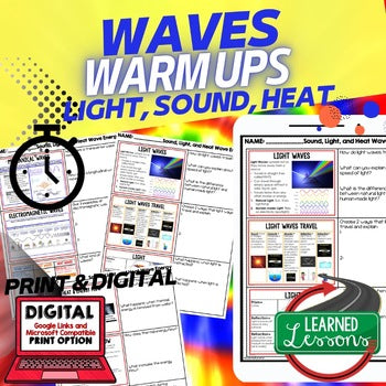 Wave Energy, Sound, Light, Heat Waves Warm Ups & Bell Ringers, Science Warm Ups - preview 1