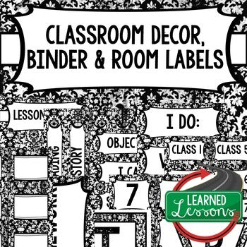 SECONDARY CLASSROOM DECOR, BINDER LABELS, BLACK AND WHITE - preview 1