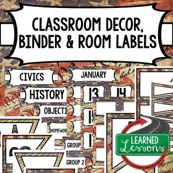 Secondary CLASSROOM DECOR, BINDER LABELS, ALL SUBJECTS,  We The People - preview 1
