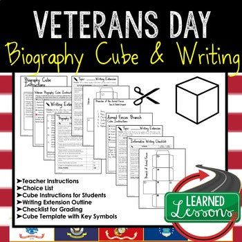 Veterans Day Activity, Veterans Day Biography Cube and Writing Extension - preview 1