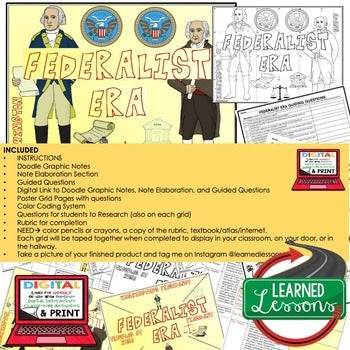 Federalist Era Collaborative Poster, Doodle Graphic Notes, Print & GOOGLE - preview 3