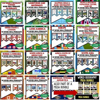 World Geography Word Wall | 519 Geography Vocabulary Pennants | Print & Digital - preview 3