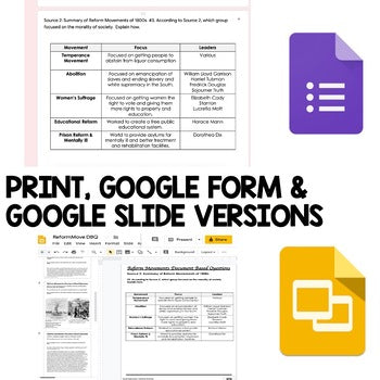 Reform Movements DBQ, Document Based Questions Google and Print - preview 2