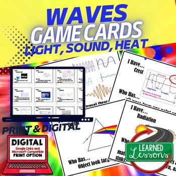 Sound, Light, Heat Waves Game Cards, Physical Science Vocabulary Activity - preview 1