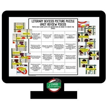 Literary Devices Activity Picture Puzzle English Activity Vocabulary Review - preview 3