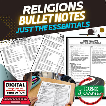 WORLD RELIGIONS Outline Notes, Religions Bullet Notes, Unit Review, Test Prep - preview 1