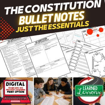 The Constitution Outline Notes, Constitution Bullet Notes, Unit Review - preview 1