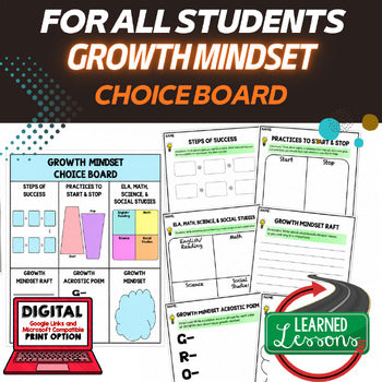 Growth Mindset Activities Choice Board | SEL Activities | Digital & Print | - preview 1