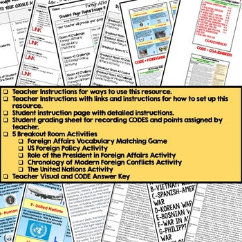 US Foreign Policy Digital Escape Room, Breakout Room Activity Pages No Prep - preview 3