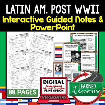 Latin America Post WWII Guided Notes PowerPoints Digital Learning/Google & Print - preview 1